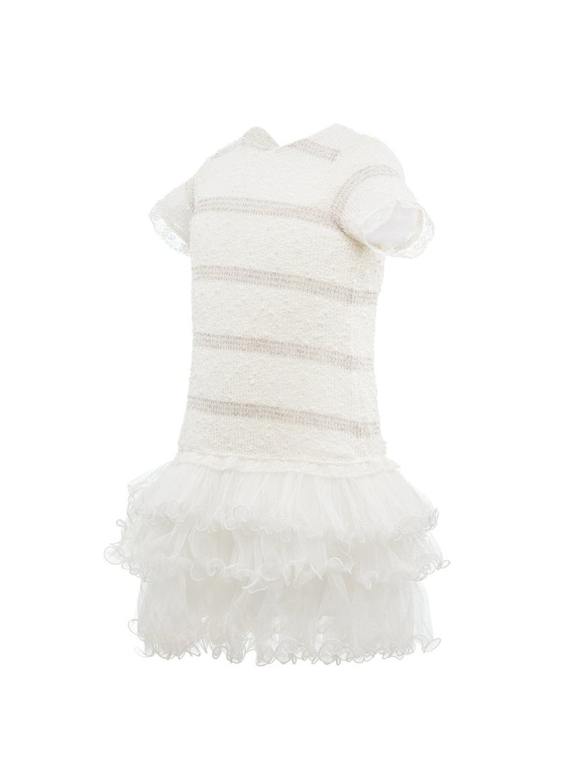 كوين فستان حفلات للفتيات من اللون الابيض والفضي ، فستان الأميرة وحفلات الزفاف والسهرات الرسمية وحفلات الرقص لأعياد الميلاد للفتيات الصغيرات الأنيقات - Image 2