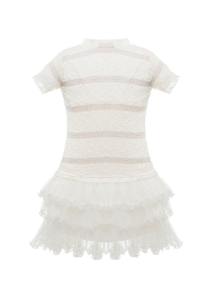 كوين فستان حفلات للفتيات من اللون الابيض والفضي ، فستان الأميرة وحفلات الزفاف والسهرات الرسمية وحفلات الرقص لأعياد الميلاد للفتيات الصغيرات الأنيقات - Image 4