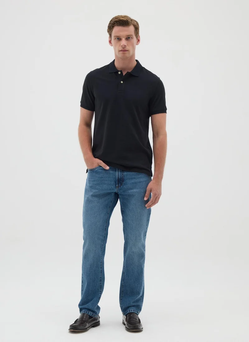 Ovs  OVS Men'S Black Pure Cotton Polo Regular Fit for Men | Best Price UAE