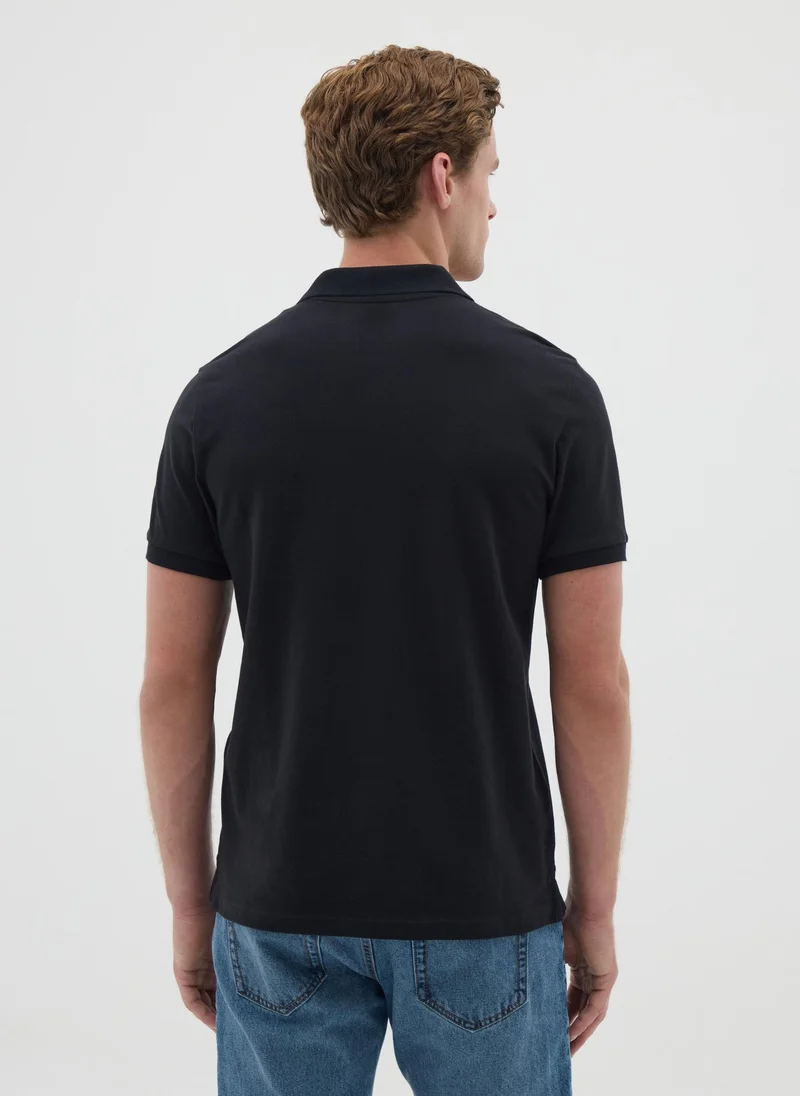 Ovs  OVS Men'S Black Pure Cotton Polo Regular Fit for Men | Best Price UAE