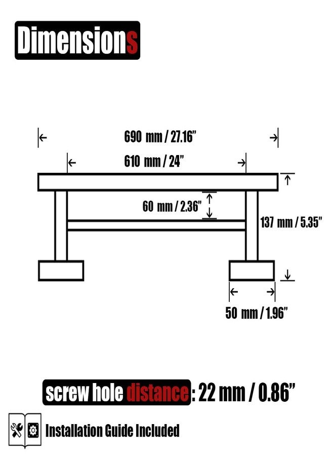 JQK Double Towel Bar 27 Inch, Brass Gold Useable Length 24 Inch 304 Stainless Steel Thicken 0.8mm Bath Towel Rack for Bathroom, Towel Holder Wall Mount, TB100L24-BG - Image 2