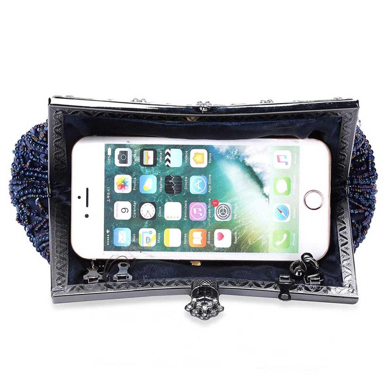 Selighting 1920s Vintage Beaded Clutch Evening Bags for Women Formal Bridal Wedding Clutch Purse Prom Cocktail Party Handbags Navy Blue - Image 4