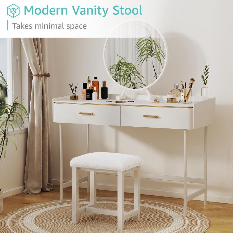 KAI-ROAD Small Vanity Stool, Cute Vanity Stools with Soft Faux Rabbit Fur Cushion, White Makeup Vanity Chair for Small Spaces, Living Room, Bedroom, Entryway, Ottoman Foot Rest for Couch Sillas Modern - Image 3