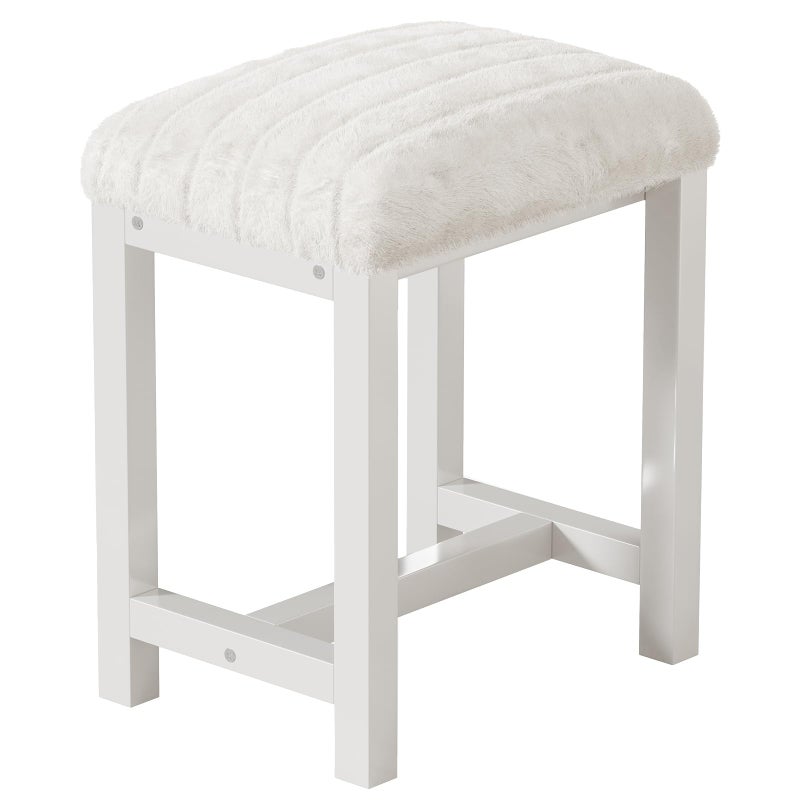 KAI-ROAD Small Vanity Stool, Cute Vanity Stools with Soft Faux Rabbit Fur Cushion, White Makeup Vanity Chair for Small Spaces, Living Room, Bedroom, Entryway, Ottoman Foot Rest for Couch Sillas Modern - Image 1