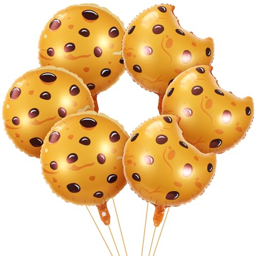 Halloscume 6 Pack Cookie Birthday Party Supplies 18 Inch Cookie Balloons with Transparent Fishing Line Foil Balloons for Birthday Baby Shower Party Decorations - Image 1