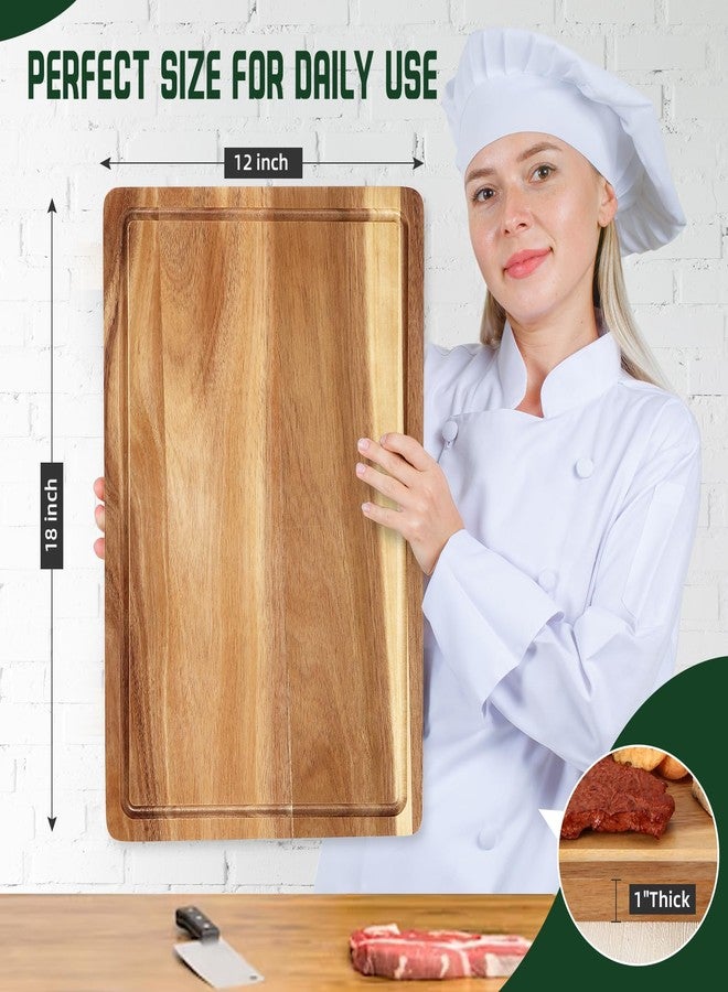 Takywep Acacia Wood Cutting Board, 18x12x1 Inch Pre-Oiled Chopping Board with Juice Groove, Back Inner Handles, Wooden Kitchen Cutting Board, Butcher Block for Fruits, Vegetables, Meat - Image 2