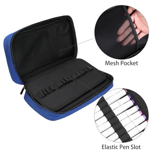 BOMKEE 60 Slots Marker Organizer Case, Large Pencil Pouch for 60 Markers Big Capacity Pen Holder Storage Bag with Carrying Handle for Men Women - Image 3