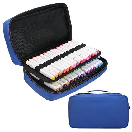 BOMKEE 60 Slots Marker Organizer Case, Large Pencil Pouch for 60 Markers Big Capacity Pen Holder Storage Bag with Carrying Handle for Men Women - Image 1