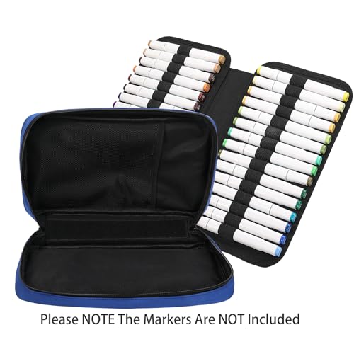 BOMKEE 60 Slots Marker Organizer Case, Large Pencil Pouch for 60 Markers Big Capacity Pen Holder Storage Bag with Carrying Handle for Men Women - Image 5