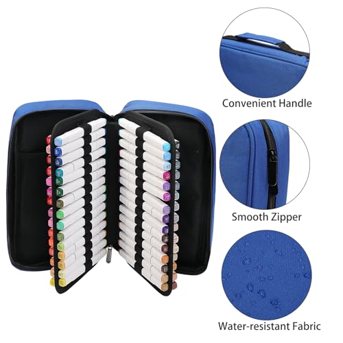 BOMKEE 60 Slots Marker Organizer Case, Large Pencil Pouch for 60 Markers Big Capacity Pen Holder Storage Bag with Carrying Handle for Men Women - Image 4