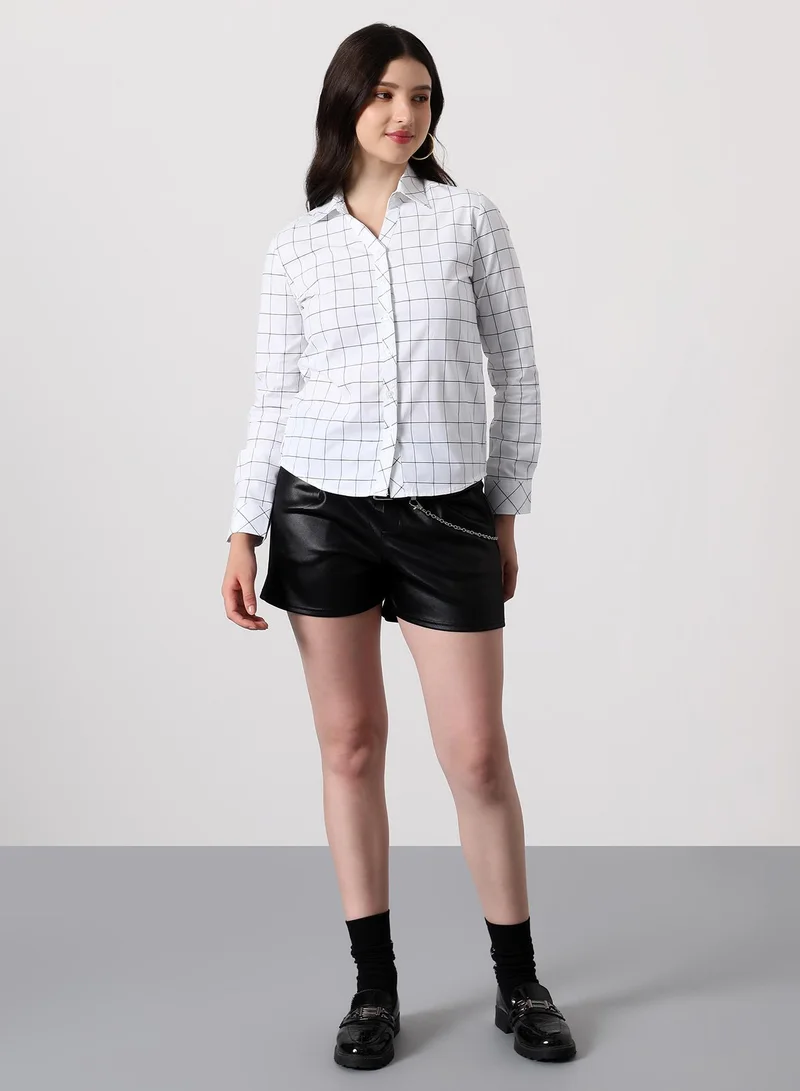 بينيا كولادا Women's Graph-Check Regular Shirt | Spread Collar , Long Single-Button Cuff Sleeves, Button Closure | Checks Plain | Woven Shirt For Casual & Daily Wear | Cloud White