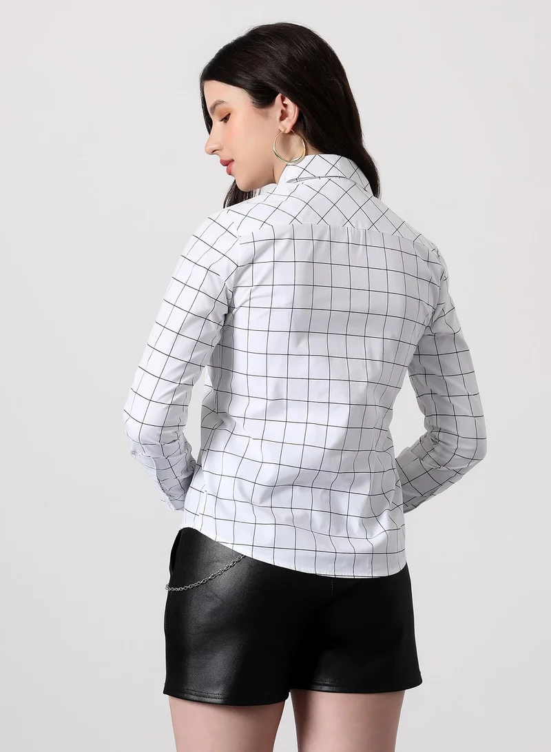 بينيا كولادا Women's Graph-Check Regular Shirt | Spread Collar , Long Single-Button Cuff Sleeves, Button Closure | Checks Plain | Woven Shirt For Casual & Daily Wear | Cloud White