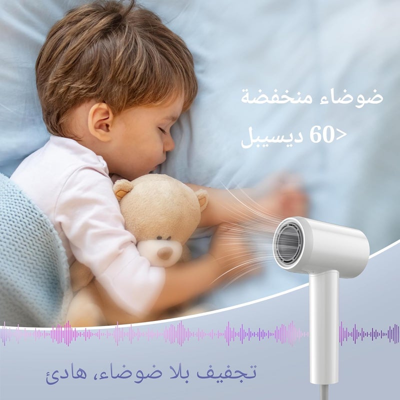 YAPOY professional hair dryer 1700W quick drying 110000 RPM high-speed motor heat damage protection smart temperature control low noise pure white - Image 4
