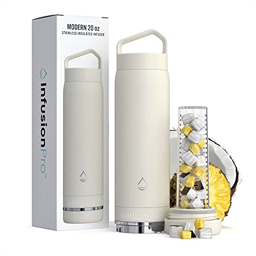 Infusion Pro Fruit Infuser Water Bottle  Vacuum Insulated 20 oz Stainless Steel  Fruit Infusion Recipe eBook  Bottom Loading for More Flavor  Easy Cleaning  Great Gift