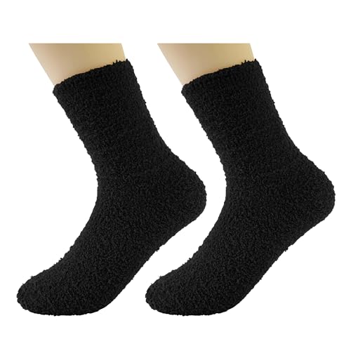 OVOV 3 Pairs Black Fuzzy Socks Men Winter Warm Cozy Fluffy Slipper Socks Soft Comfy Fleece Sleep Stockings - Image 1