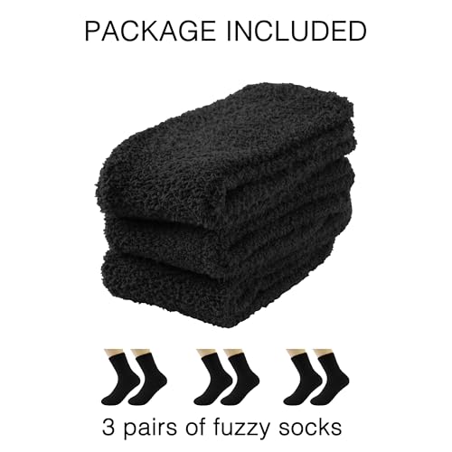 OVOV 3 Pairs Black Fuzzy Socks Men Winter Warm Cozy Fluffy Slipper Socks Soft Comfy Fleece Sleep Stockings - Image 2