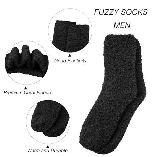 OVOV 3 Pairs Black Fuzzy Socks Men Winter Warm Cozy Fluffy Slipper Socks Soft Comfy Fleece Sleep Stockings - Image 3