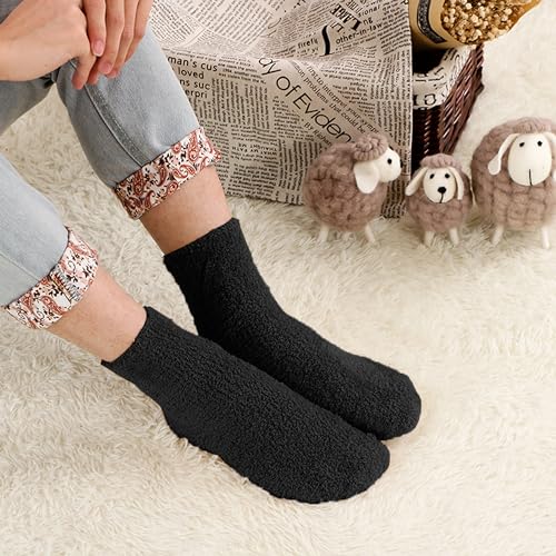 OVOV 3 Pairs Black Fuzzy Socks Men Winter Warm Cozy Fluffy Slipper Socks Soft Comfy Fleece Sleep Stockings - Image 5