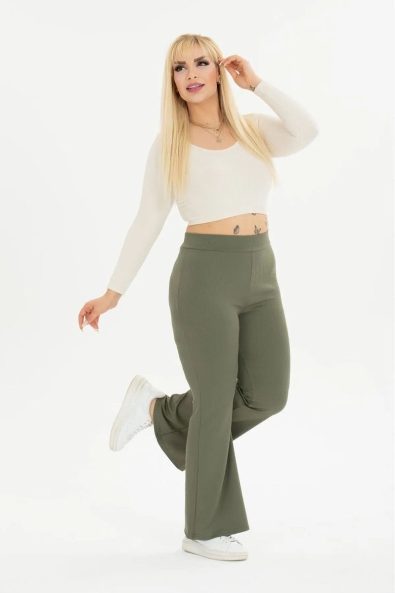 Swana Women's Plus Size Ribbed Spanish Leggings Trousers - Image 2