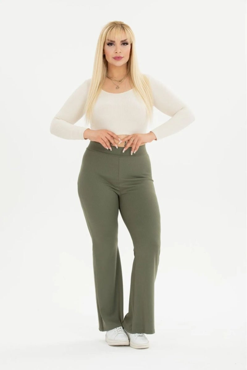 Swana Women's Plus Size Ribbed Spanish Leggings Trousers - Image 1