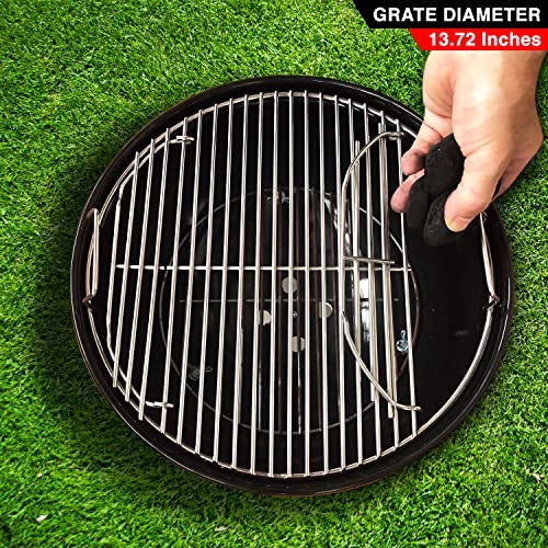 GRILLVANA 201 Stainless Steel Charcoal Grill Cooking Replacement Grate (ACTUAL DIAMETER 13.72 INCHES) With handles and hinges - Compatible with Weber 14" Smokey Joe - Image 5