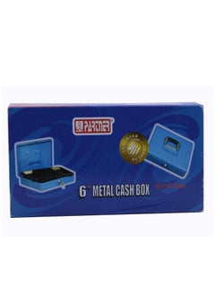 PARTNER Metal Cash Box With Key 6 Inch Size Blue  - Image 3