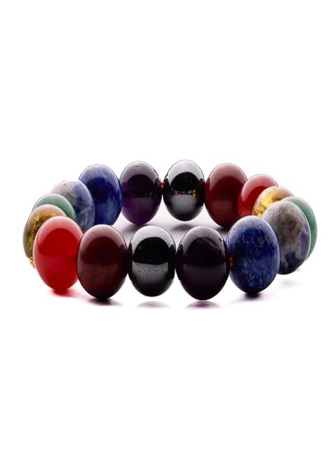 Plus Value Seven 7 Chakra Stone Bracelet for Men & Women Aura, Chakra & Reiki Crystal Healing (Beads Size 12mm, Jute Bag) - Image 1
