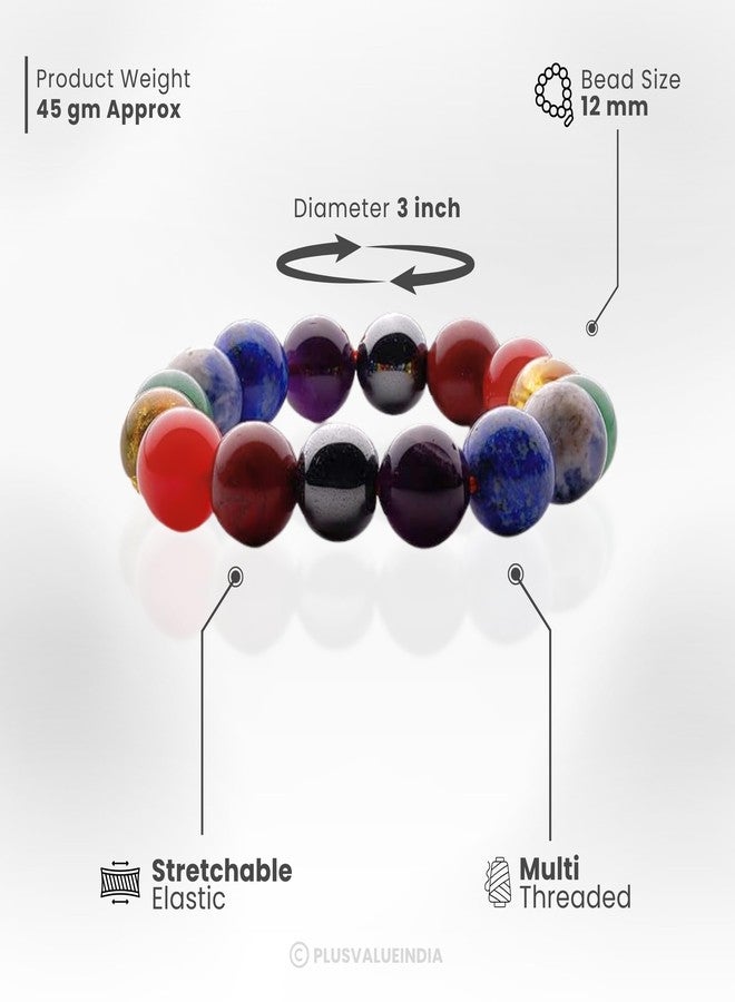 Plus Value Seven 7 Chakra Stone Bracelet for Men & Women Aura, Chakra & Reiki Crystal Healing (Beads Size 12mm, Jute Bag) - Image 2