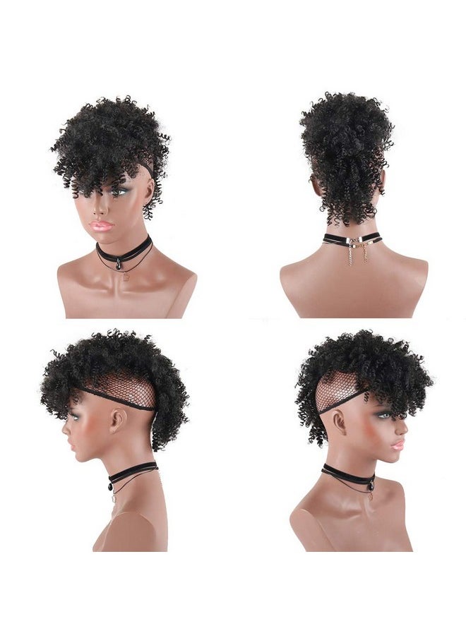 High Puff Afro Mohawk Ponytail With Bangs No Drawstring,Short Kinky Curly No Drawstring Ponytail Extension,Synthetic Clip In Mohawk Ponytail Bun With Bangs,Wrap Updo Clip In Hair Extensions