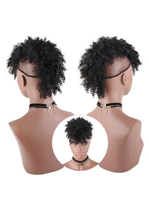 High Puff Afro Mohawk Ponytail With Bangs No Drawstring,Short Kinky Curly No Drawstring Ponytail Extension,Synthetic Clip In Mohawk Ponytail Bun With Bangs,Wrap Updo Clip In Hair Extensions