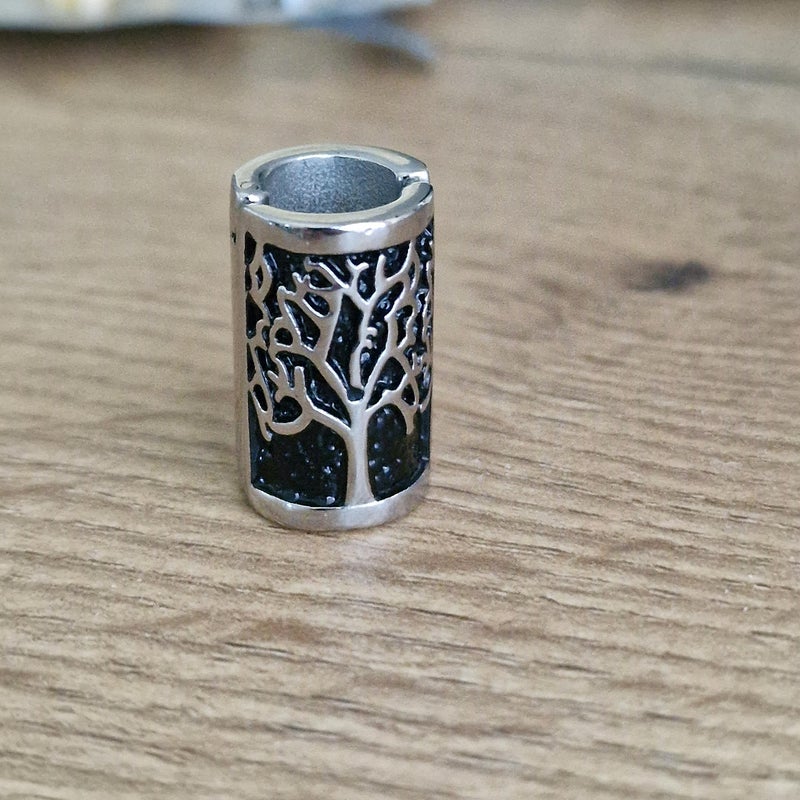 VALHALLA Opening Viking Beard Bead for Men 1pcs, Viking Hair Accessories 8x12x20mm, Tree of Life, Silver Stainless Steel Large - Image 2