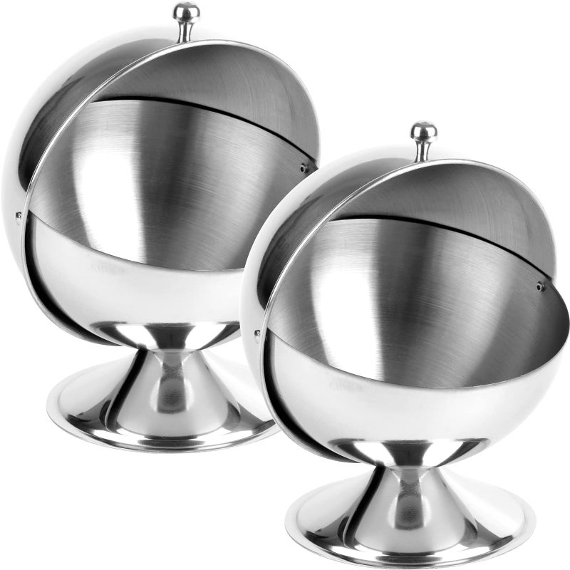 Peohud Peohud 2 Pack Stainless Steel Sugar Bowl with Roll Top Sugar Cube Holder Candy Jar Cookies Mints Holder Bowl for Home Kitchen Office Parties 