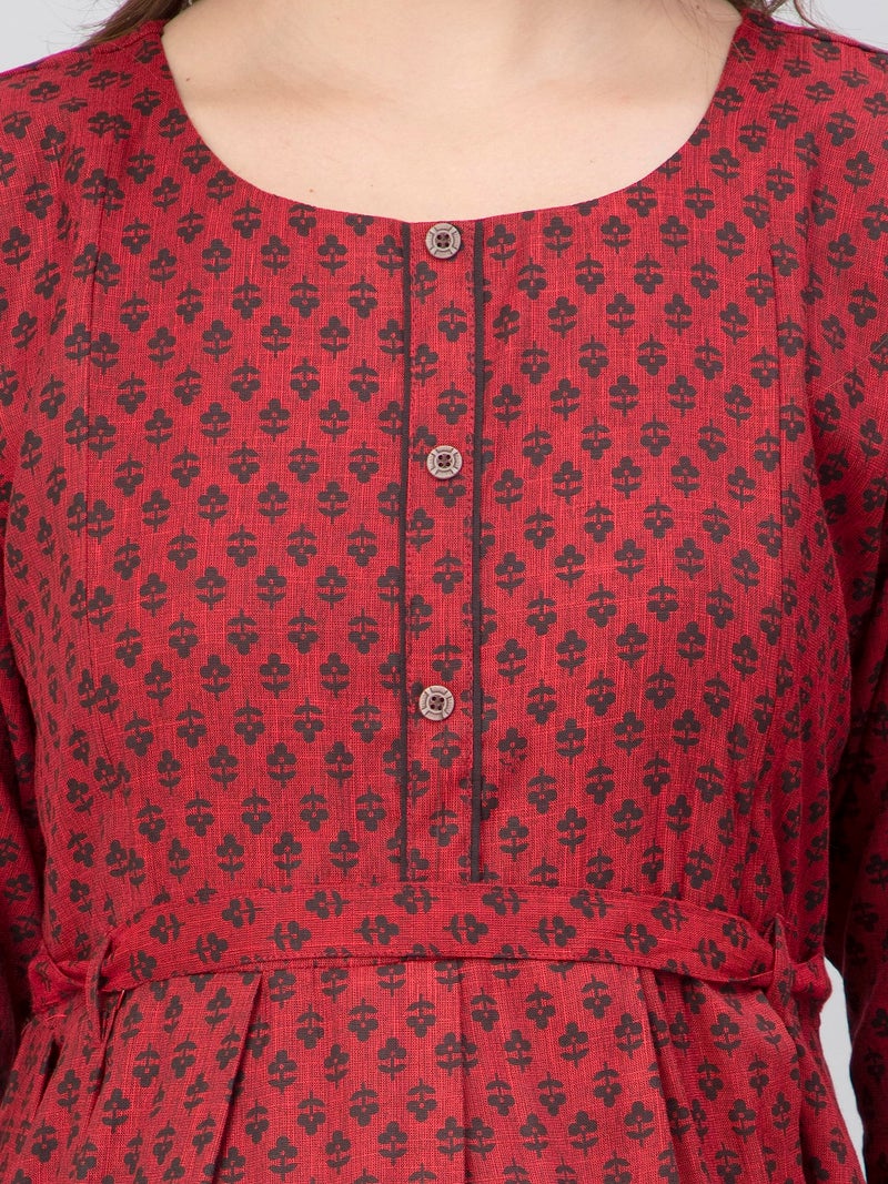 CEE 18 Cotton Rayon A-Line Flaired Maternity Feeding Kurti for Women with Zippers | Maternity Dress for Pre and Post Pregnancy & Nursing for Mom (M, Cherry Red) - Image 5