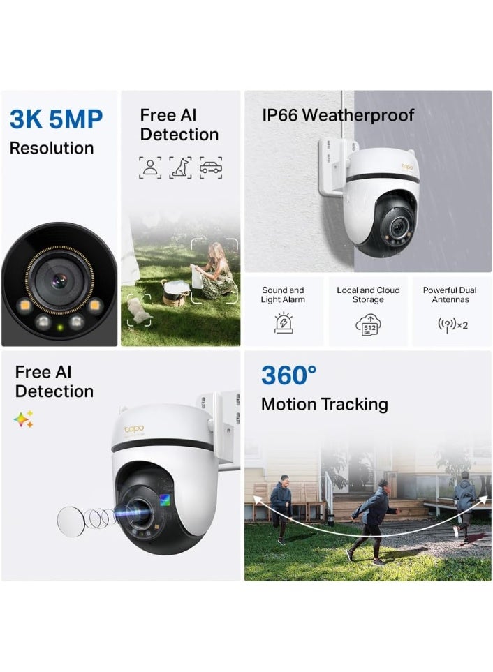 Tapo C530WS 3K 5MP Outdoor Pan/Tilt Security Wi-Fi Camera|360° Motion Tracking|Free AI Detection-Person, Pet & Vehicle|Starlight Color Night Vision|Sound and Light Alarm - Image 1