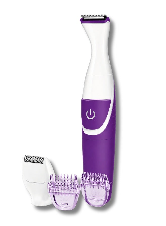 Electric Remover Bikini Trimmer Portable Shaver for Women Shape Face Underarms Body Trim Shave & Style Mini Shaving Head Included Female Hair Removal Machine Battery BRT38315 White Purple - Image 1