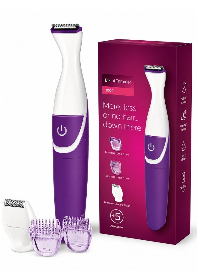 Electric Remover Bikini Trimmer Portable Shaver for Women Shape Face Underarms Body Trim Shave & Style Mini Shaving Head Included Female Hair Removal Machine Battery BRT38315 White Purple - Image 5