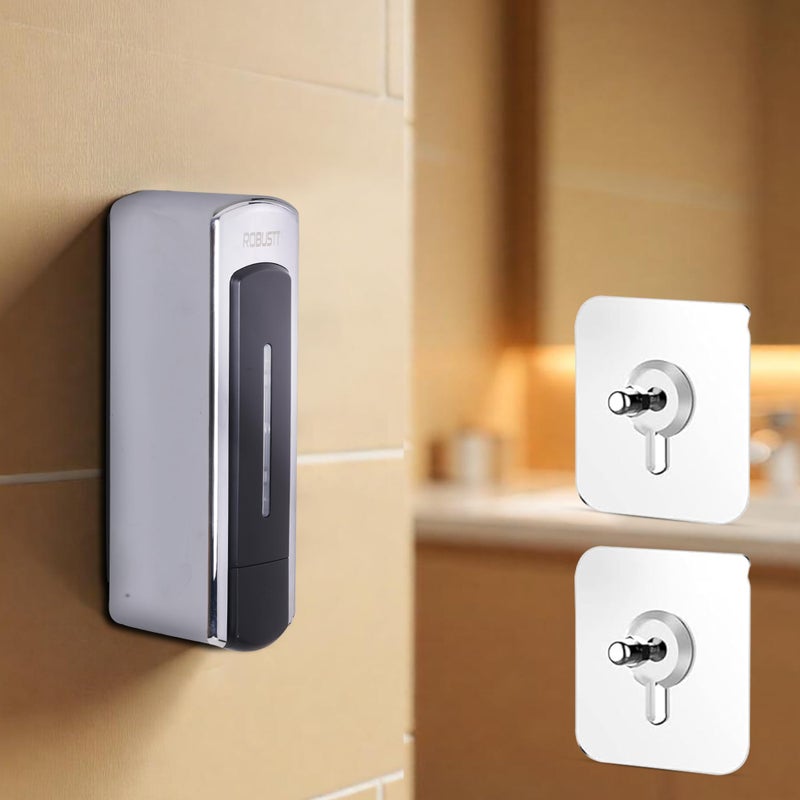 ROBUSTT موزع سائل صابون يدوي مثبت على الحائط - كروم (350 مل، عبوة من 1) مقاوم للتسرب، نافذة شفافة، تركيب سهل - مثالي للحمام، المطبخ، الفنادق، المكاتب - Image 1