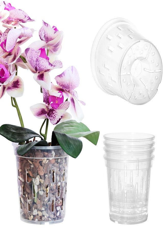 TRUEDAYS Orchid Pot - 4 Pack 4 Inch Clear Orchid Pots with Drainage Holes for Repotting - Ideal for Healthy Root Growth - Sturdy Plastic Plant Pot for Indoor & Outdoor Plants - Image 1