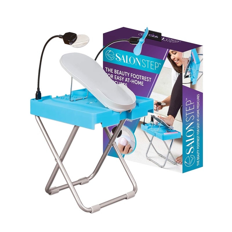 Allstar Innovations Salon Step The Beauty Footrest for Easy at-Home Pedicures, Treat Your Feet, No More Bending or Stretching with LED Magnifier, Drying Fan, Adjustable Foot Rest, Non-Slip Sturdy Legs & Built-in Storage 