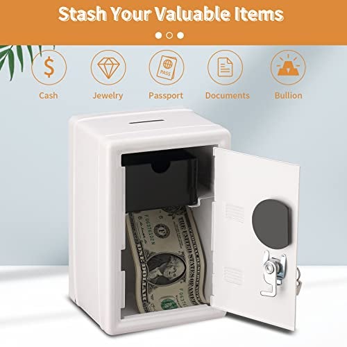 Younion Money Safe and Cash Lock Box, Mini Size Security Safe Box for Money Jewelry and valuables, 4.6"x 4.2"x 6.9" White - Image 2