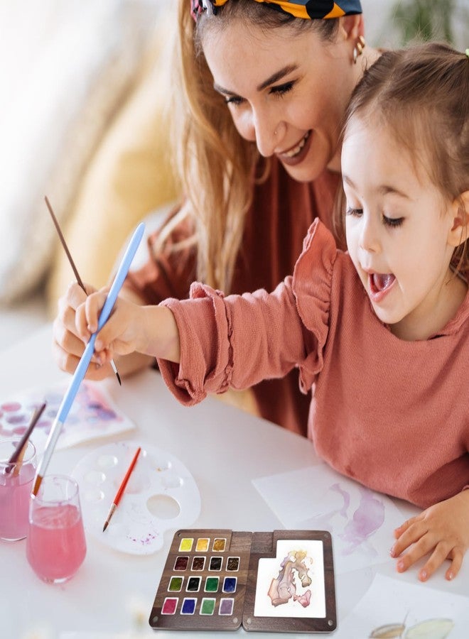 BEMAXYE Portable Travel Watercolor Palette - Walnut Wood Sketchbook Box with Magnetic Mixing Tray, Mini Paint Case for Kids Students Beginners Artists Painting Outdoor, 15-Grids - Image 2