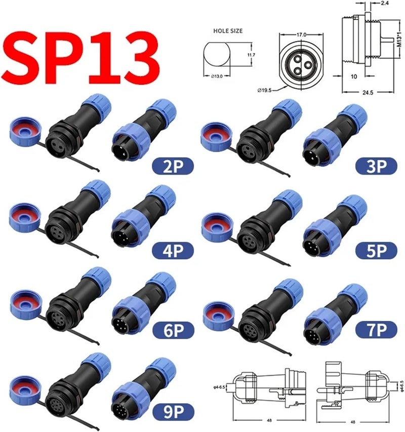 SP/13/16/17/20/21 موصل Docking و Socket SD13، 2/3/4/5/6/7/9/12 أطراف PIN، ذكرية وأنثوية، مقاومة للماء والغبار، معايير IP68 (Sp13، 5 مجموعات، ذكرية وأنثوية) _2P - Image 2
