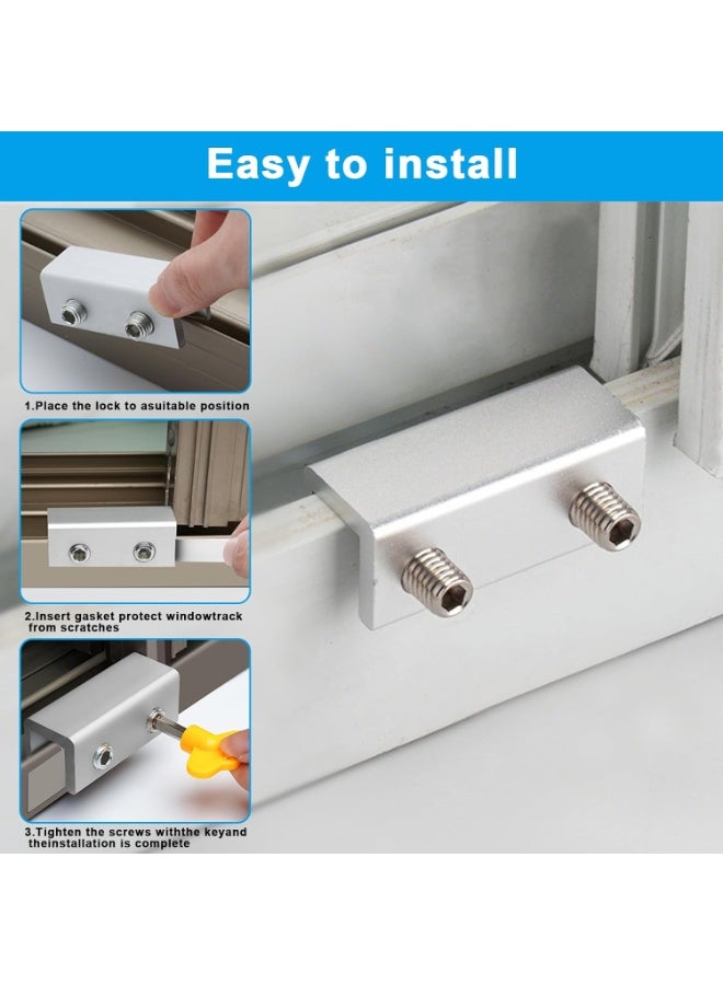 Window Locks,2Pack Sliding Security Window Lock with Key for Vertical & Horizontal Sliding Windows & Doors, Adjustable Window Locks Security Window Stoppers for Patio Bedroom Home Silver - Image 4