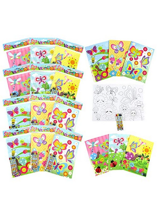 TINYMILLS Tiny Mills Butterfly Spring Insect Coloring Books With Crayons Party Favors With 12 Coloring Books And 48 Crayons Butterfly Party Favors Butterfly Prizes Favor Bag Filler - Image 1