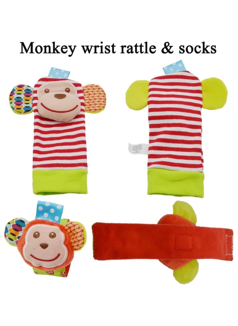 Generic - Adorable Animal Sensory Toy Set (4-Piece) - Montessori Wrist & Ankle Rattles for 0-12 Months, BPA-Free Teething Toys with Textured Elephant/Monkey Designs + Crinkle Socks (Baby Shower Gift Ready) - Image 1