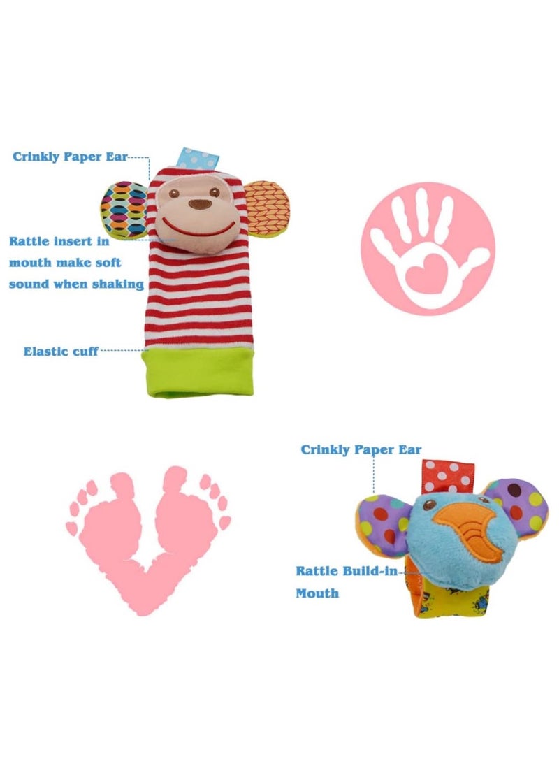 Generic - Adorable Animal Sensory Toy Set (4-Piece) - Montessori Wrist & Ankle Rattles for 0-12 Months, BPA-Free Teething Toys with Textured Elephant/Monkey Designs + Crinkle Socks (Baby Shower Gift Ready) - Image 1