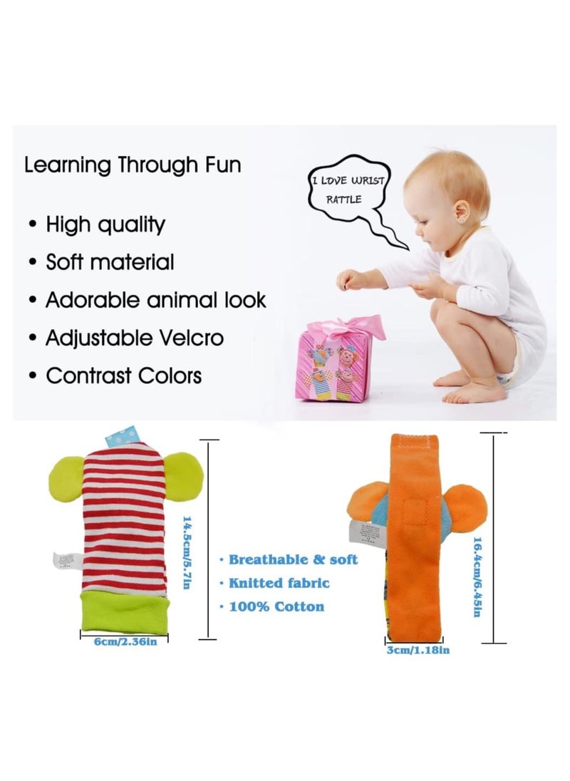Generic - Adorable Animal Sensory Toy Set (4-Piece) - Montessori Wrist & Ankle Rattles for 0-12 Months, BPA-Free Teething Toys with Textured Elephant/Monkey Designs + Crinkle Socks (Baby Shower Gift Ready) - Image 1