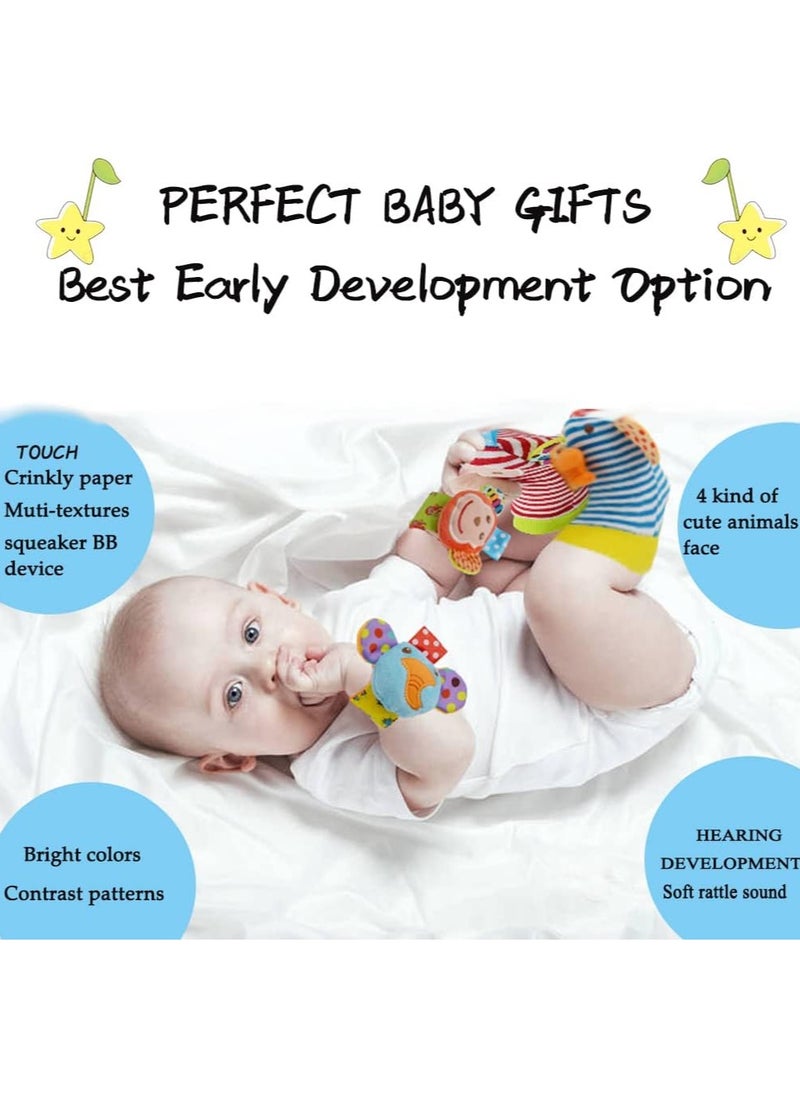 Generic - Adorable Animal Sensory Toy Set (4-Piece) - Montessori Wrist & Ankle Rattles for 0-12 Months, BPA-Free Teething Toys with Textured Elephant/Monkey Designs + Crinkle Socks (Baby Shower Gift Ready) - Image 1