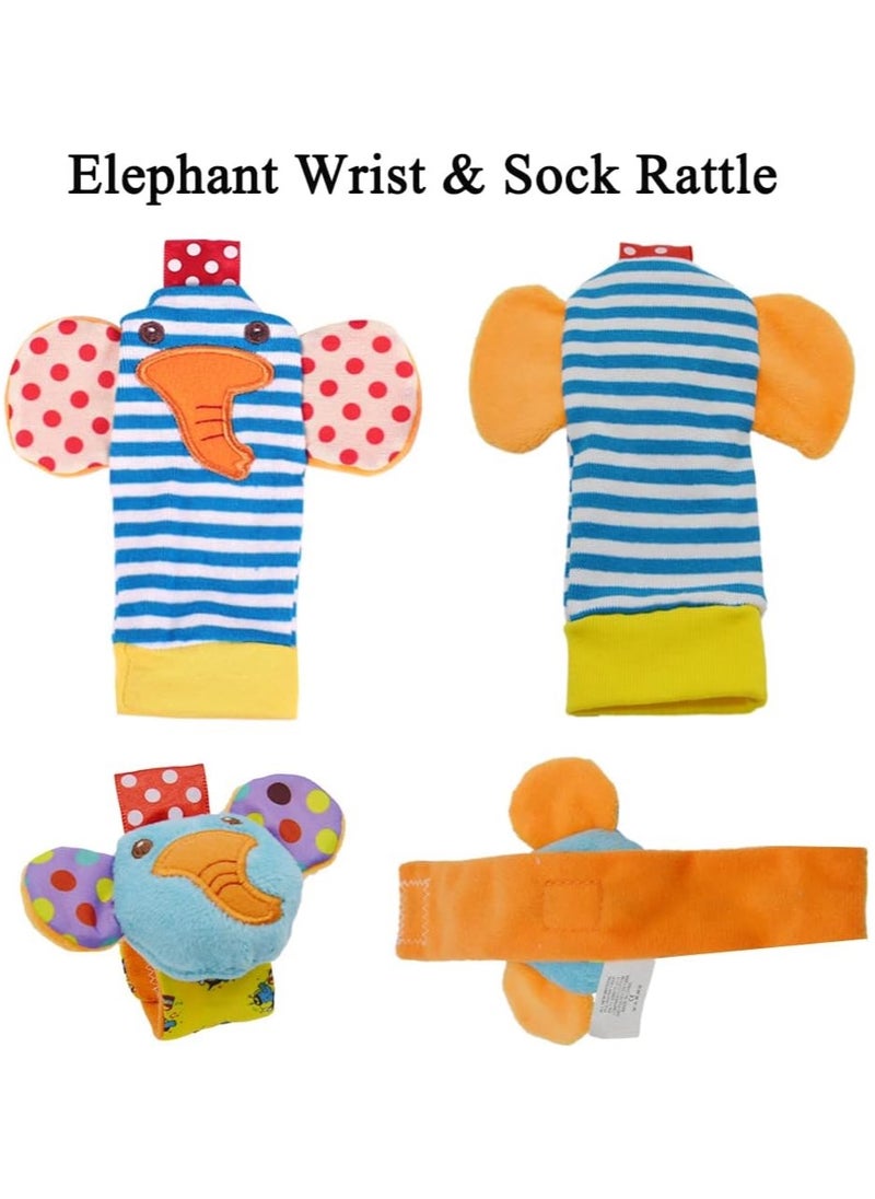 Generic - Adorable Animal Sensory Toy Set (4-Piece) - Montessori Wrist & Ankle Rattles for 0-12 Months, BPA-Free Teething Toys with Textured Elephant/Monkey Designs + Crinkle Socks (Baby Shower Gift Ready) - Image 1