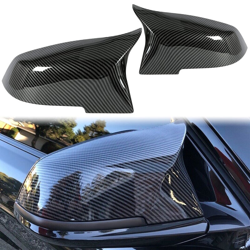 أغطية مرايا جانبية ECOTRIC غطاء مرآة الباب متوافق مع BMW F20 F21 F22 F23 F30 F31 F32 F33 F34 F36 F87 X1 E84 استبدال مرآة الرؤية الخلفية بتصميم ألياف الكربون زوج